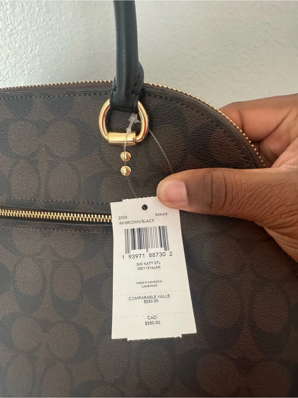 Coach Brown Signature Dome Satchel with Black Handles